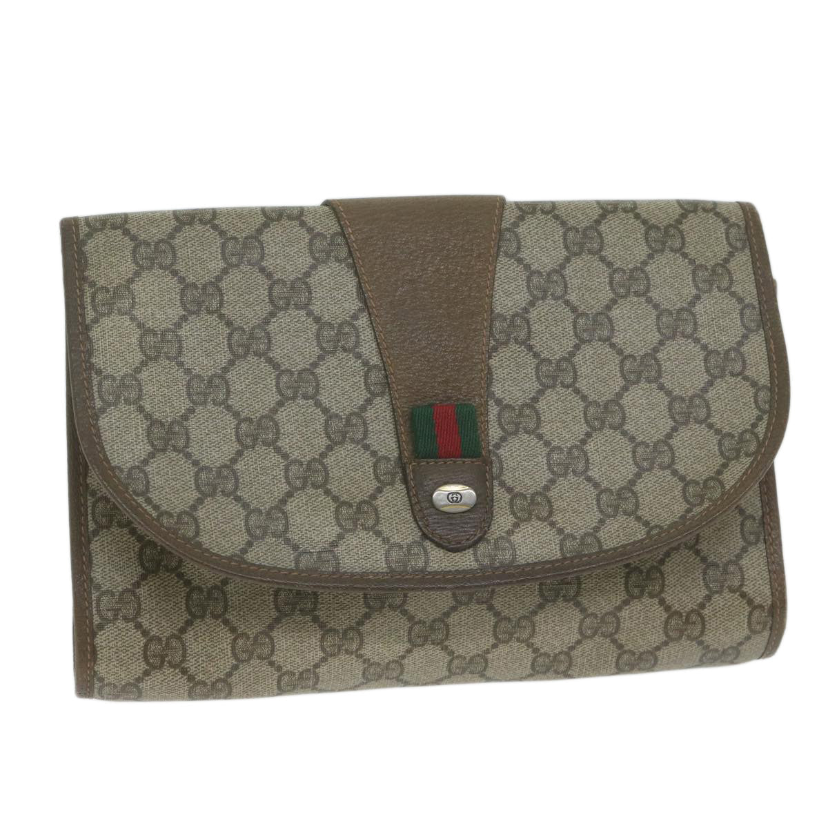 GUCCI GG Supreme Web Sherry Line Clutch Bag Beige Red 89 01 030  64933