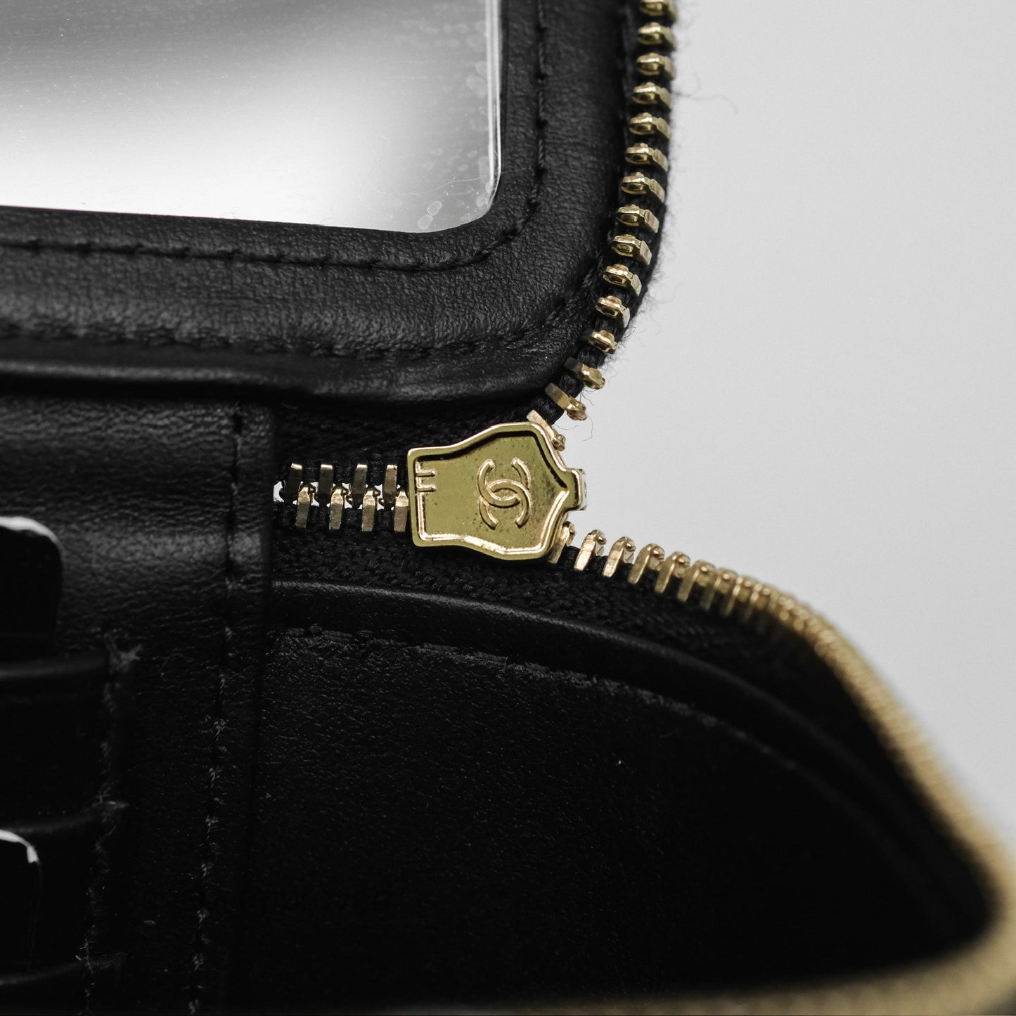 Chanel Logo Top Handle Vanity Rectangular Black Caviar Aged Gold Hardware