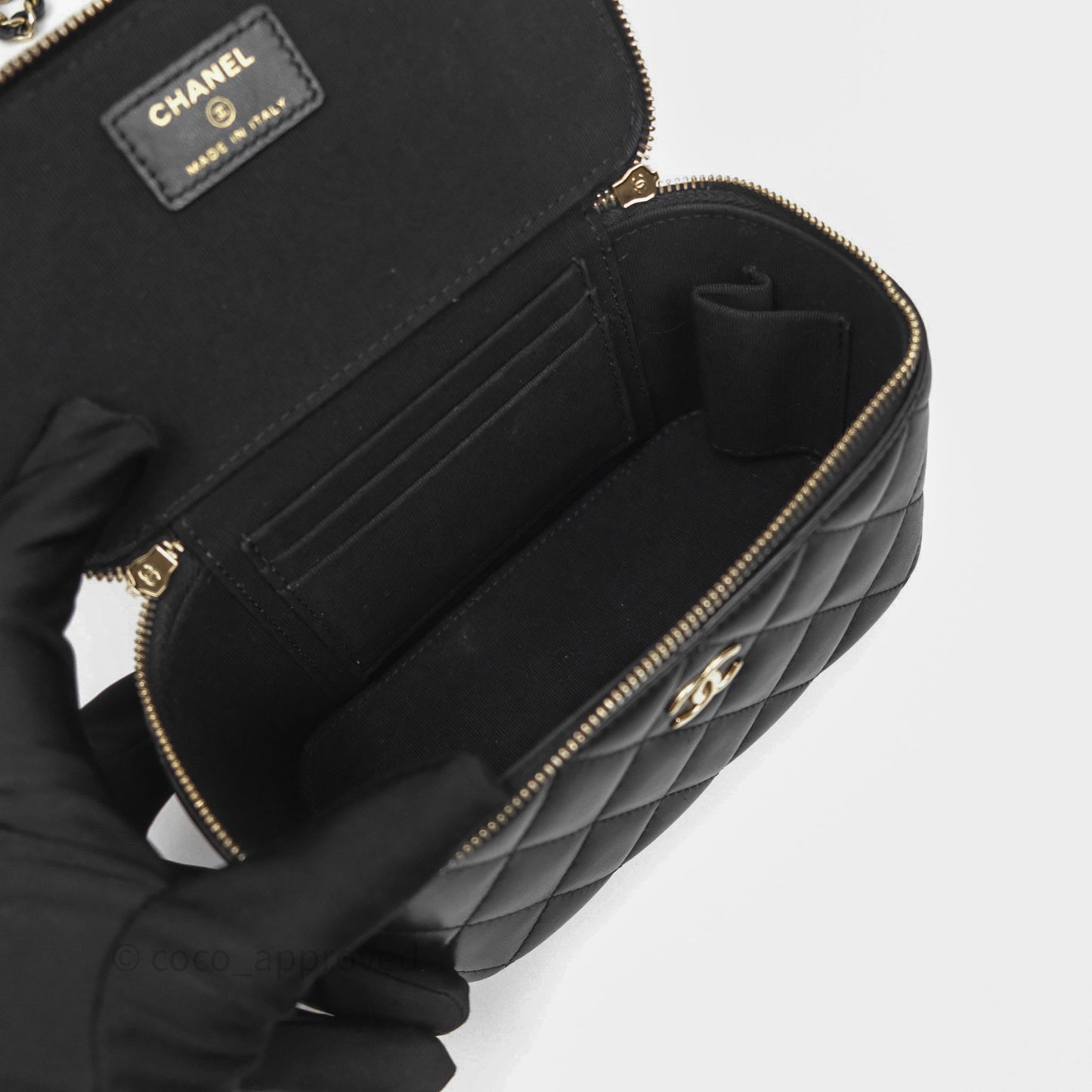 Chanel Vanity Rectangular Top Handle Black Lambskin Gold Hardware