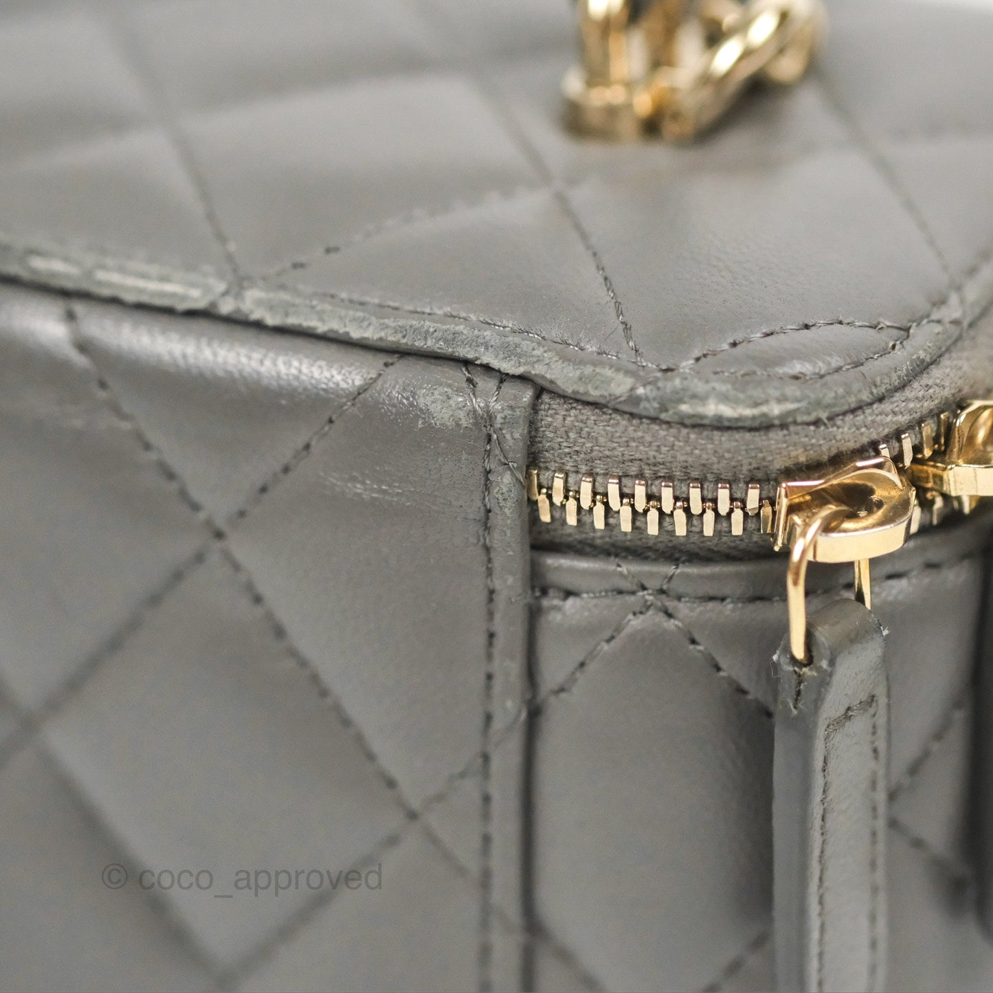 Chanel Vanity Rectangular Top Handle Dark Grey Lambskin Gold Hardware