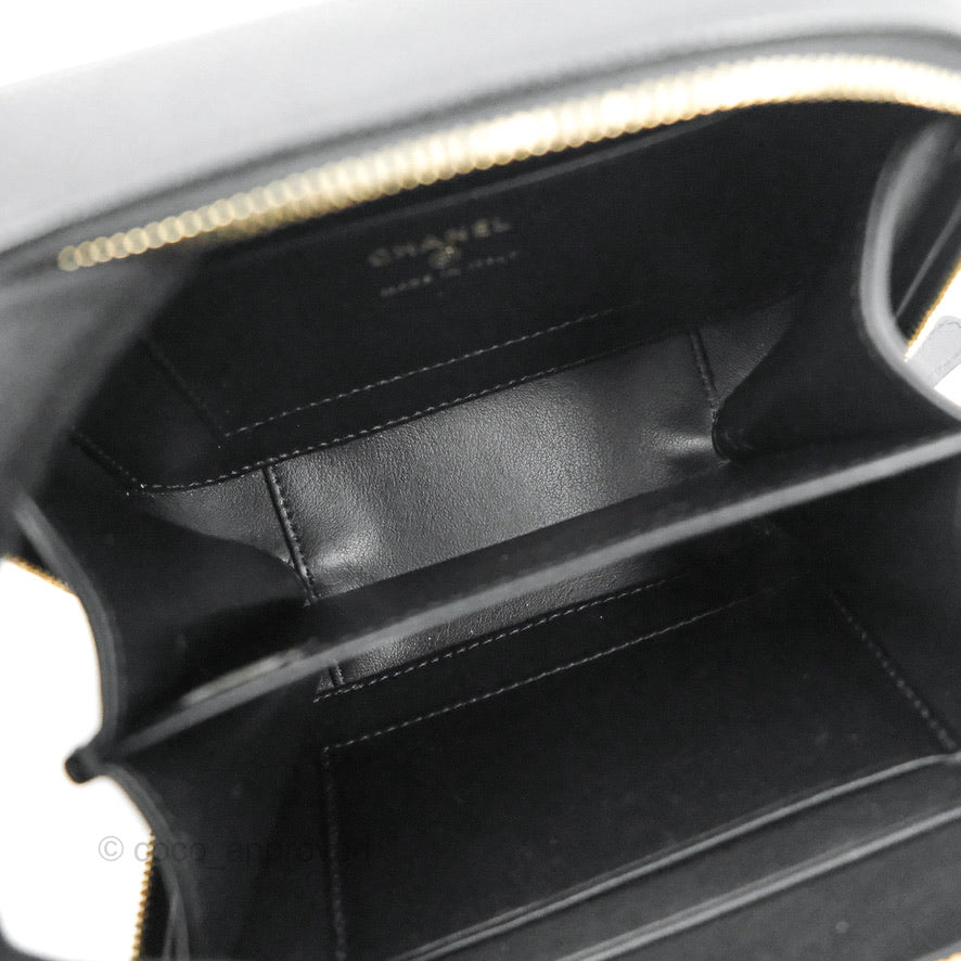 Chanel CC Filigree Vanity Clutch With Chain Caviar Black Aged Gold Hardware