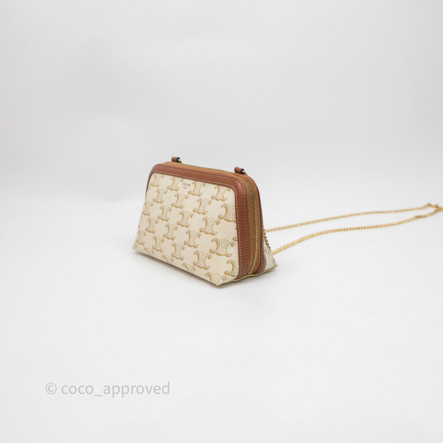 Celine Clutch With Chain Triomphe Canvas White/Tan