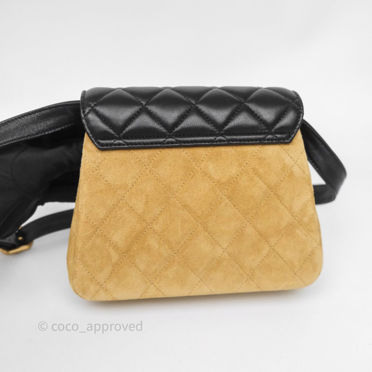 Chanel Mini Flap Bag Camel Suede/ Black Lambskin Gold Hardware