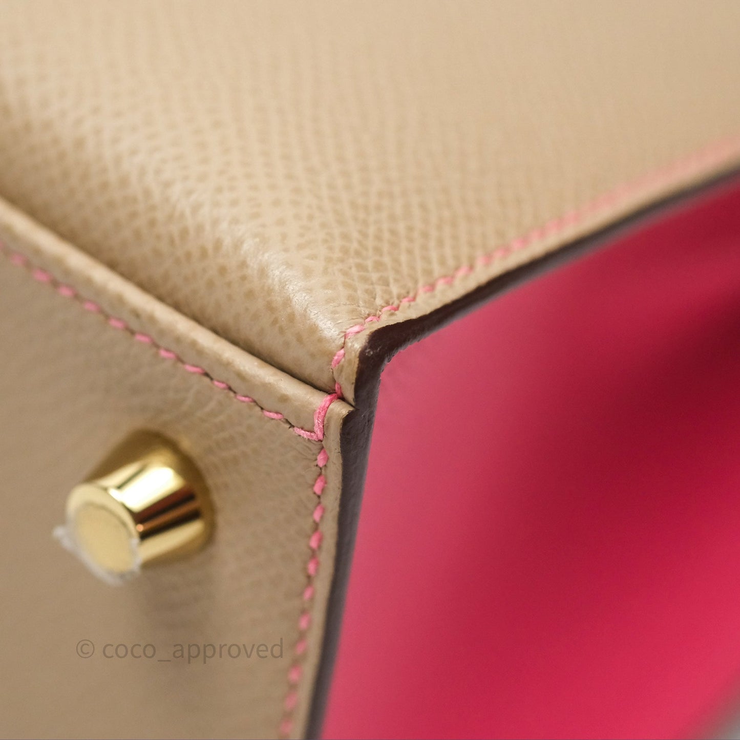 Hermès Kelly 25 Sellier Begie/Pink Epsom Gold Hardware