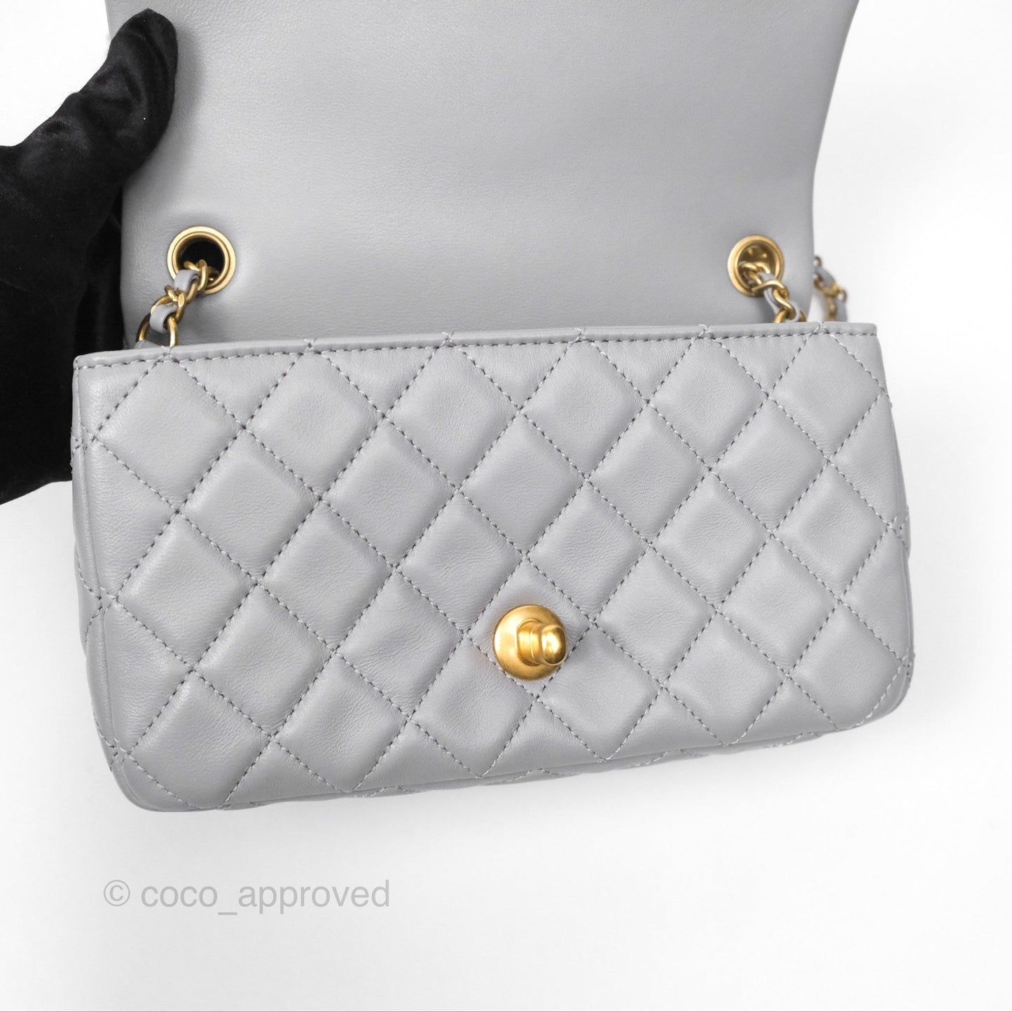 Chanel Mini Rectangular Pearl Crush Grey Lambskin Aged Gold Hardware