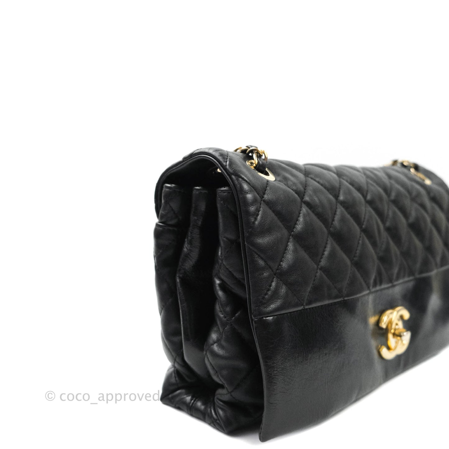 Chanel Soft Elegance Flap Bag Calfskin Black Aged Gold Hardware 14K