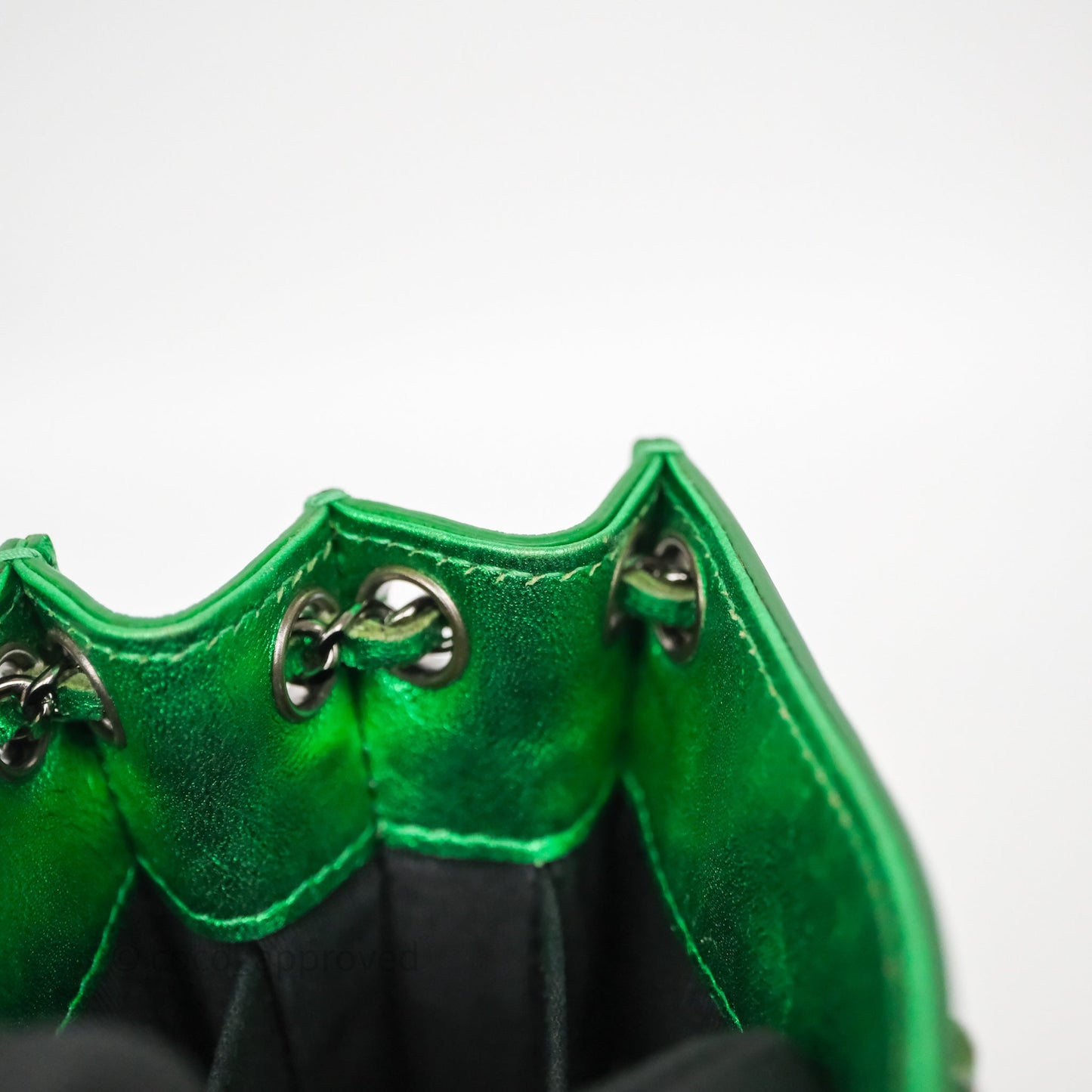 Chanel CC Phone Holder Metallic Green Patent Gun Metal Hardware