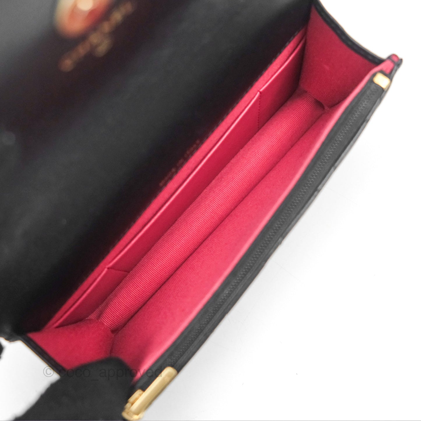 Chanel Mini WOC Phone Holder with Camellia Adjustable Chain Black Lambskin