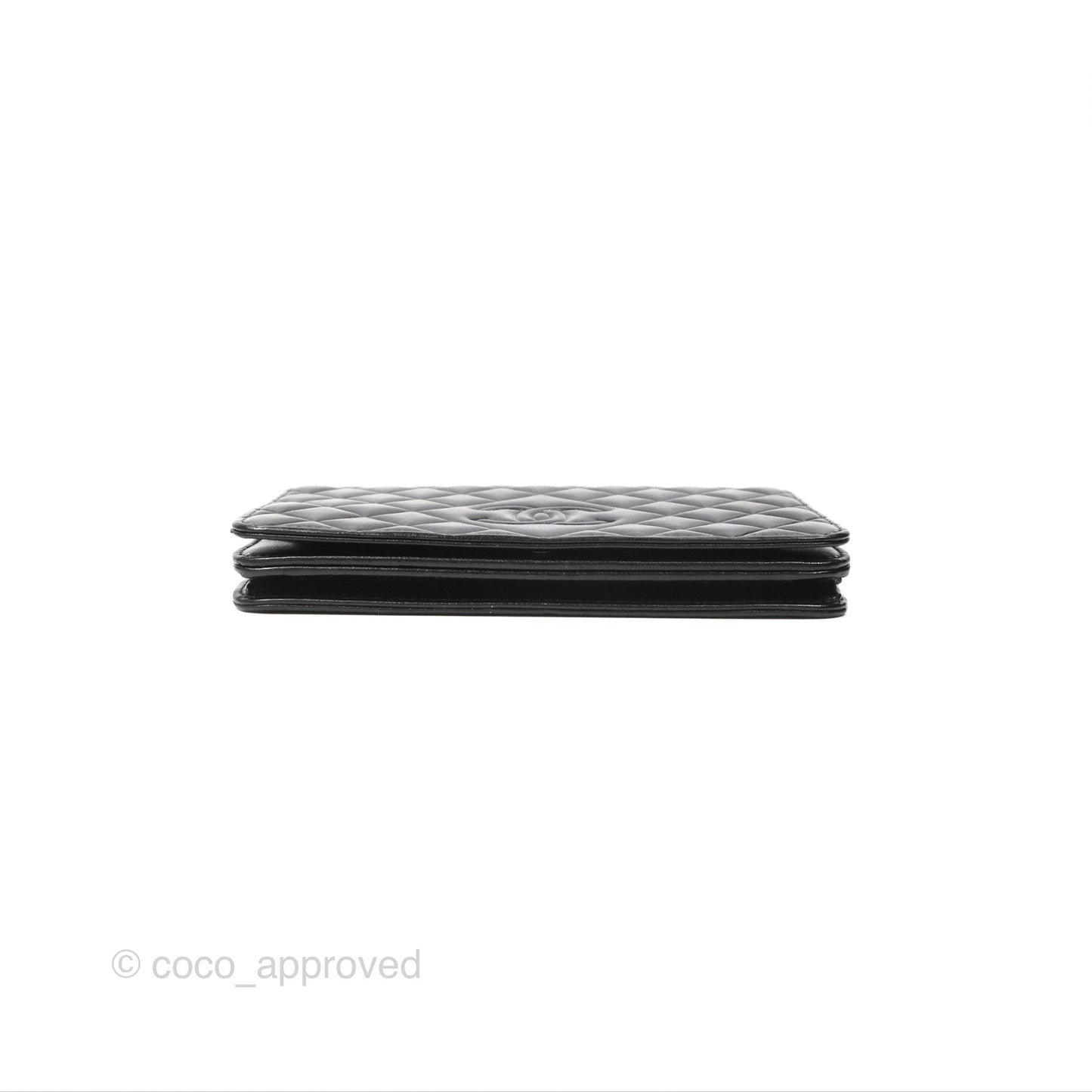 Chanel Diamond CC Wallet On Chain WOC Black Goatskin Silver Hardware