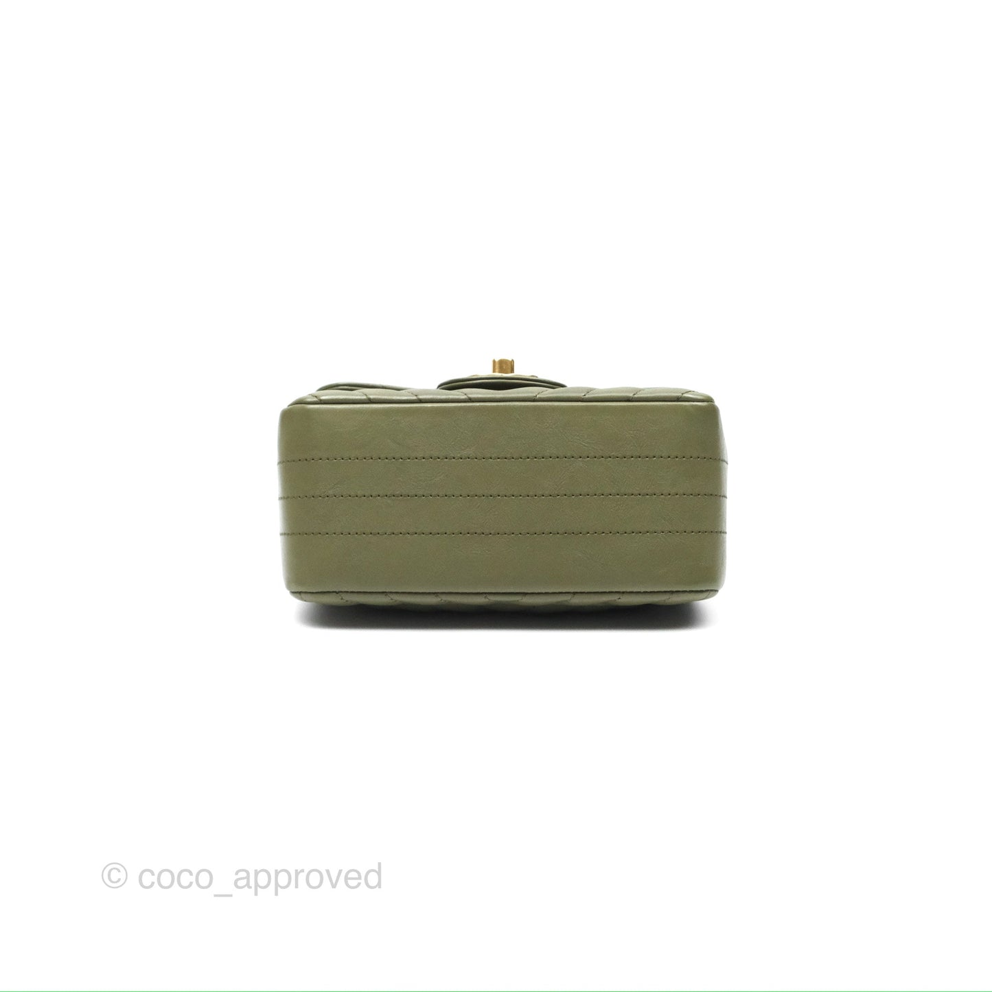 Chanel Mini Square Flap Chevron Olive Green Calfskin Gold Hardware