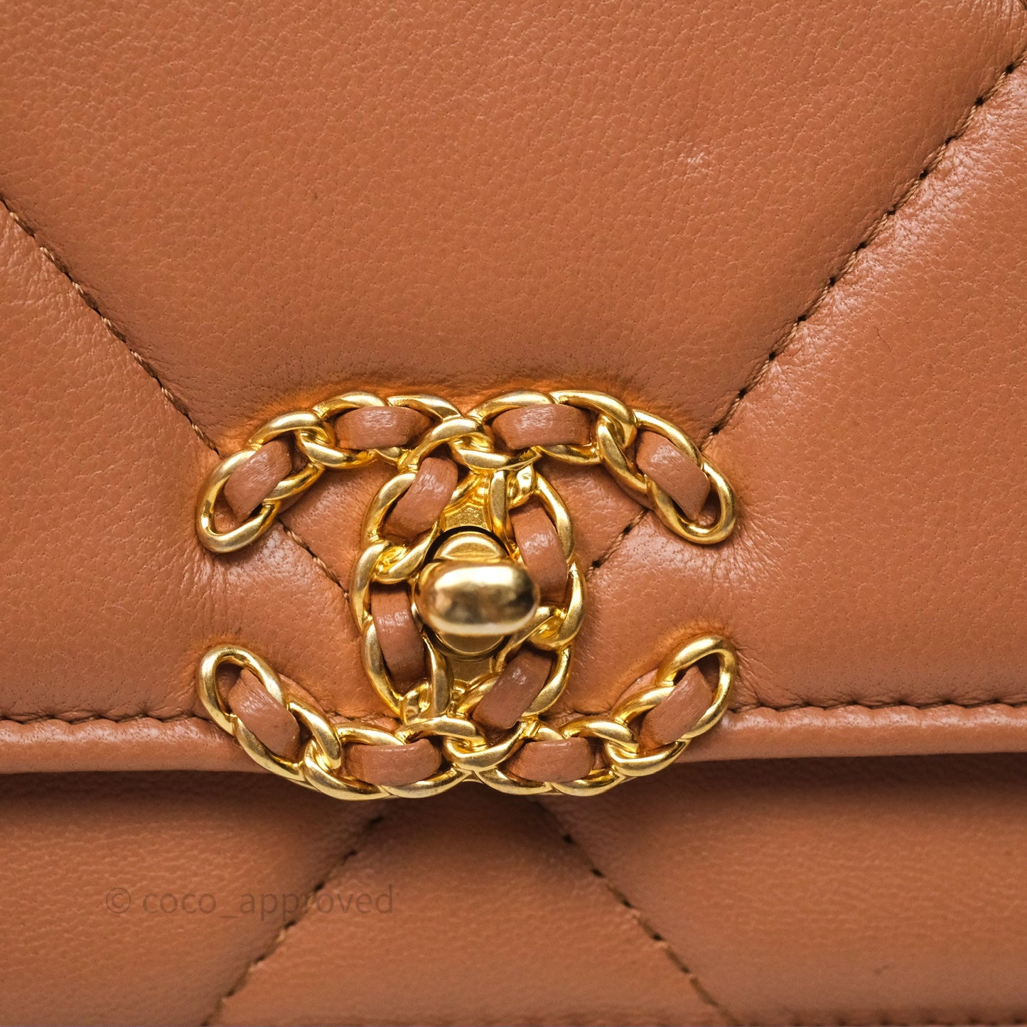 Chanel 19 Wallet on Chain WOC Dark Beige Caramel Lambskin Mixed Hardware