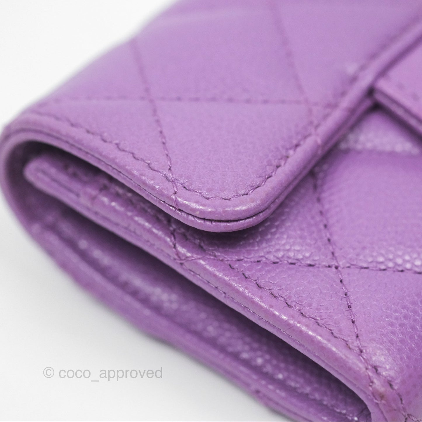 Chanel Classic Quilted Flap Card Holder Purple Caviar Gold Hardware