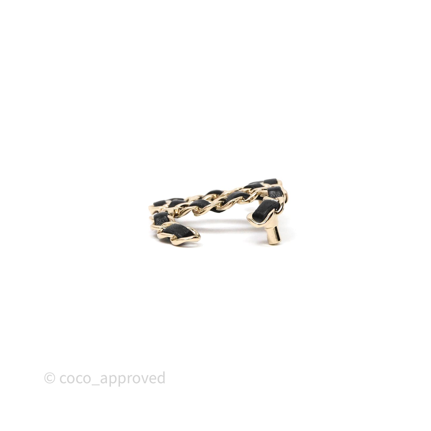 Chanel CC Braided Black Leather Brooch Gold Tone 22V