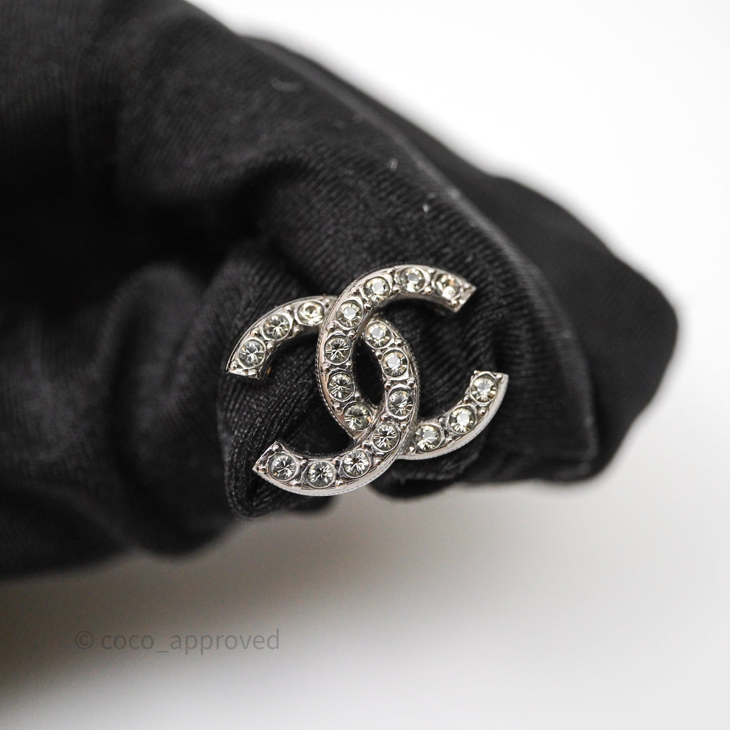 Chanel CC Crystals Earrings Ruthenium Tone 21A