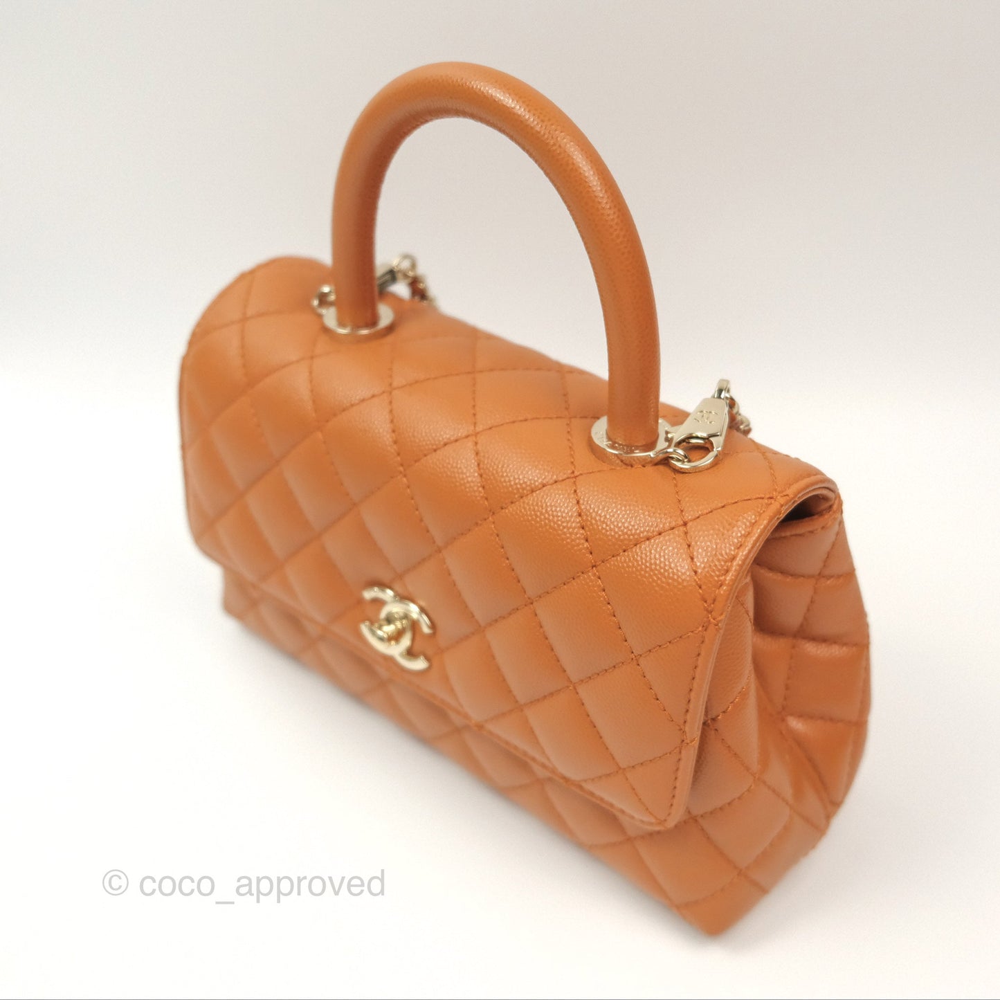Chanel Small Coco Handle Quilted Caramel Caviar Gold Hardware 21A