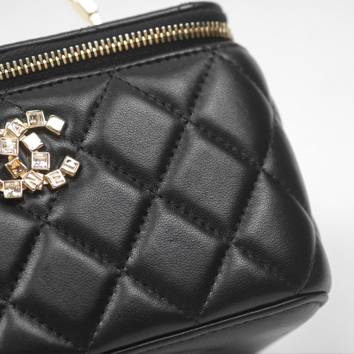 Chanel Vanity Rectangular Top Handle Black Lambskin Gold Hardware