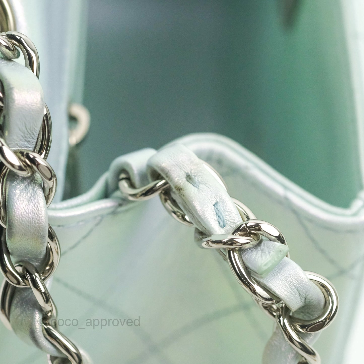Chanel Mini Square Quilted Iridescent Icy Blue Silver Hardware