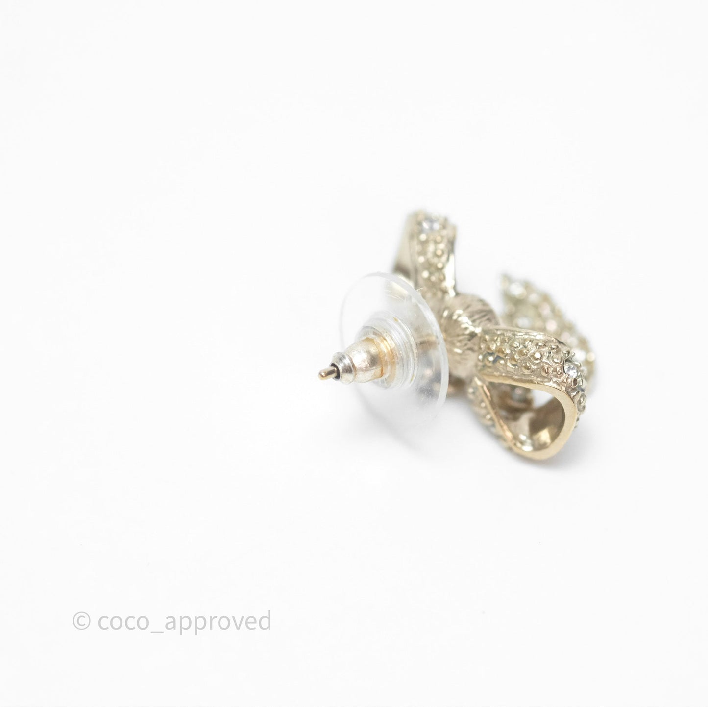 Chanel Crystal CC Bow Knot Earrings Gold Tone