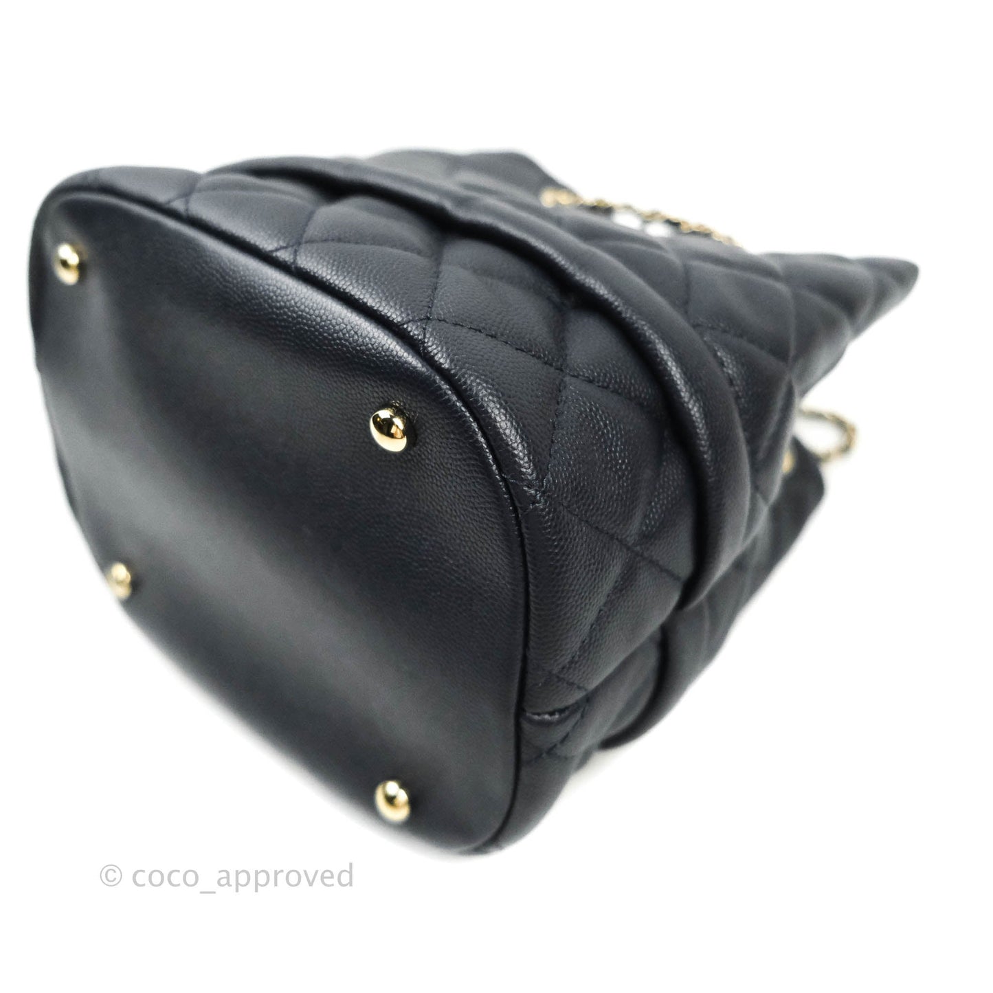 Chanel Caviar Quilted Rolled Up Bucket Drawstring Bag Navy Gold Hardware