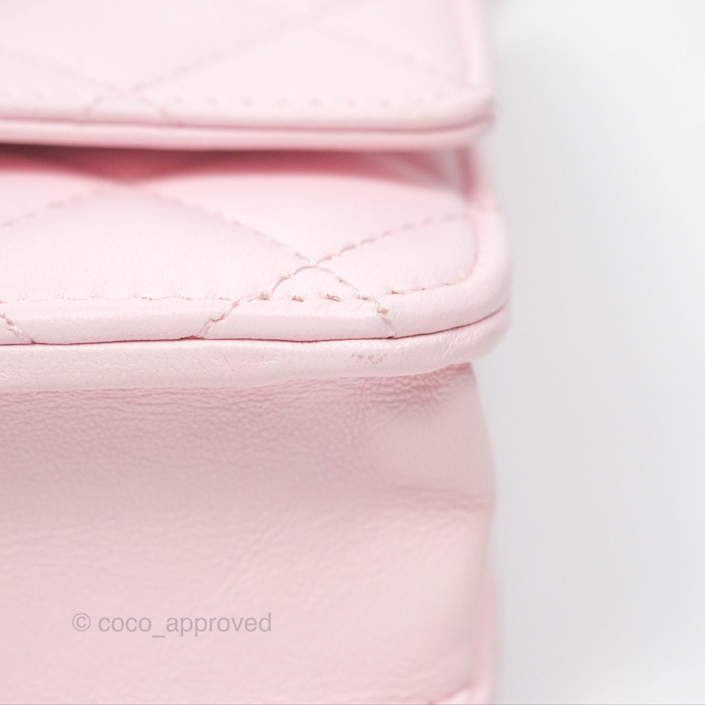 Chanel Wallet On Chain WOC Pearl Chain Iridescent Light Pink Lambskin Gold Hardware