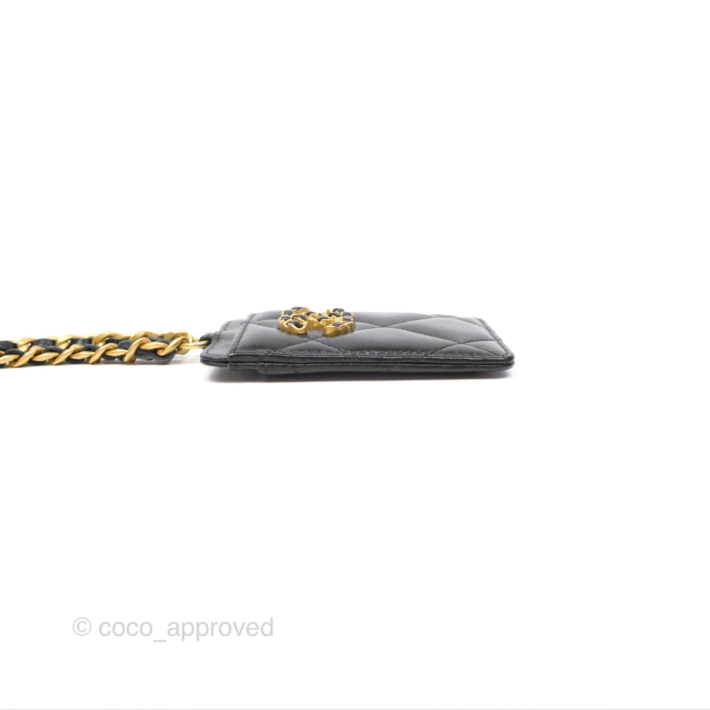 Chanel 19 Quilted Chain Card Holder Black Lambskin Mixed Hardware
