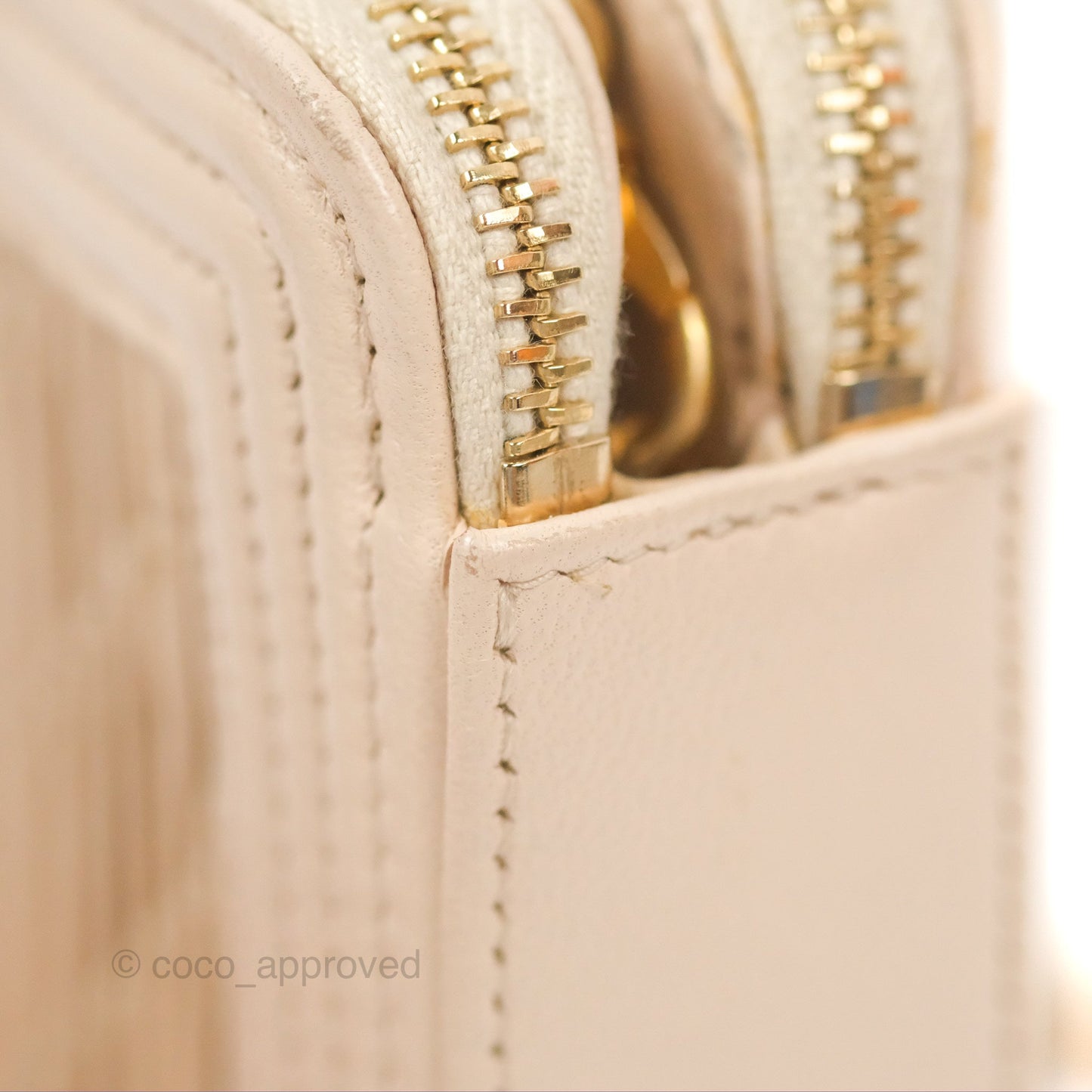 Chanel Boy Double Zip Clutch On Chain Chevron Pale Beige Aged Gold Hardware