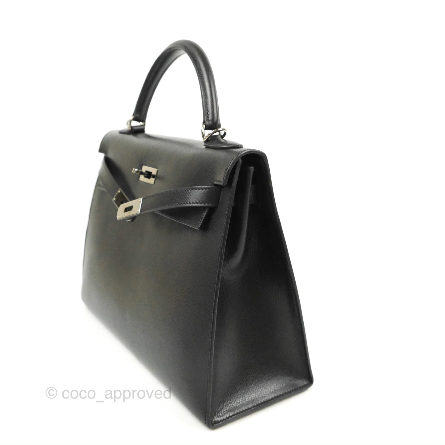 Hermès Kelly 32 Sellier Black Epsom Palladium Hardware