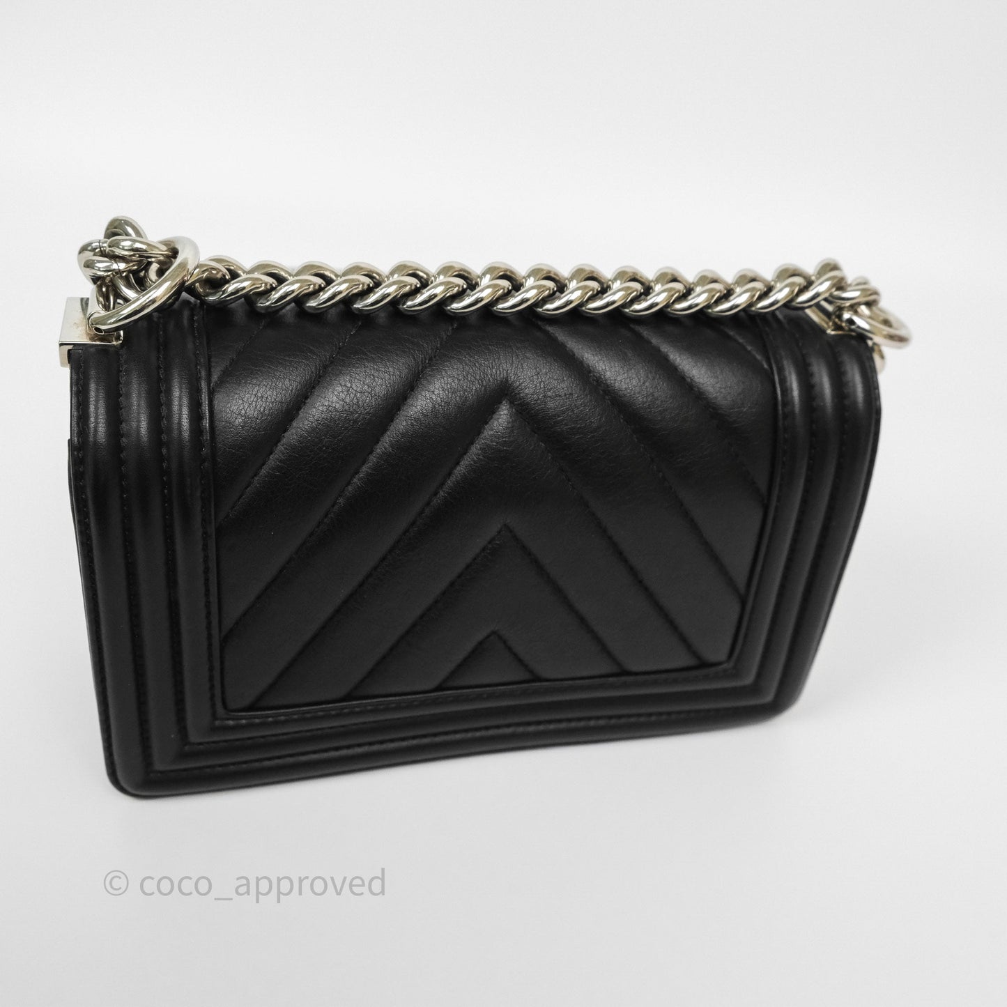 Chanel Small Boy Chevron Black Calfskin Silver Hardware