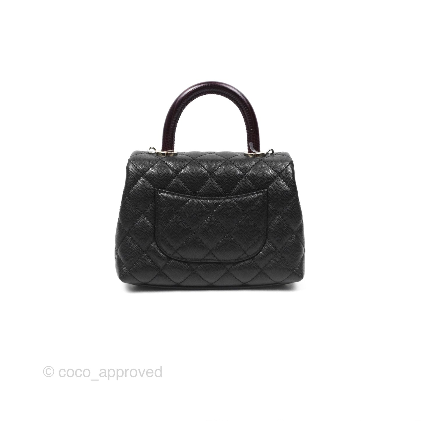 Chanel Mini Coco Handle Quilted Black Caviar Lizard Embossed Handle Gold Hardware