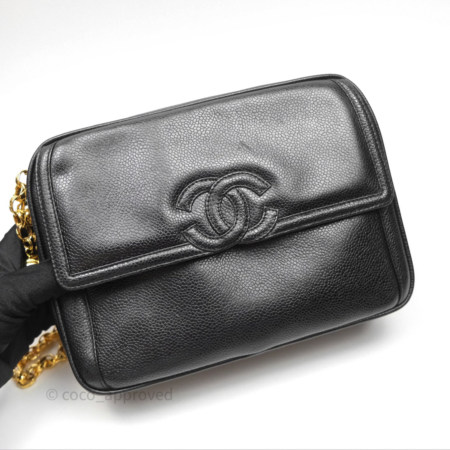 Chanel Vintage CC Camera Bag Black Caviar 24 Gold Hardware