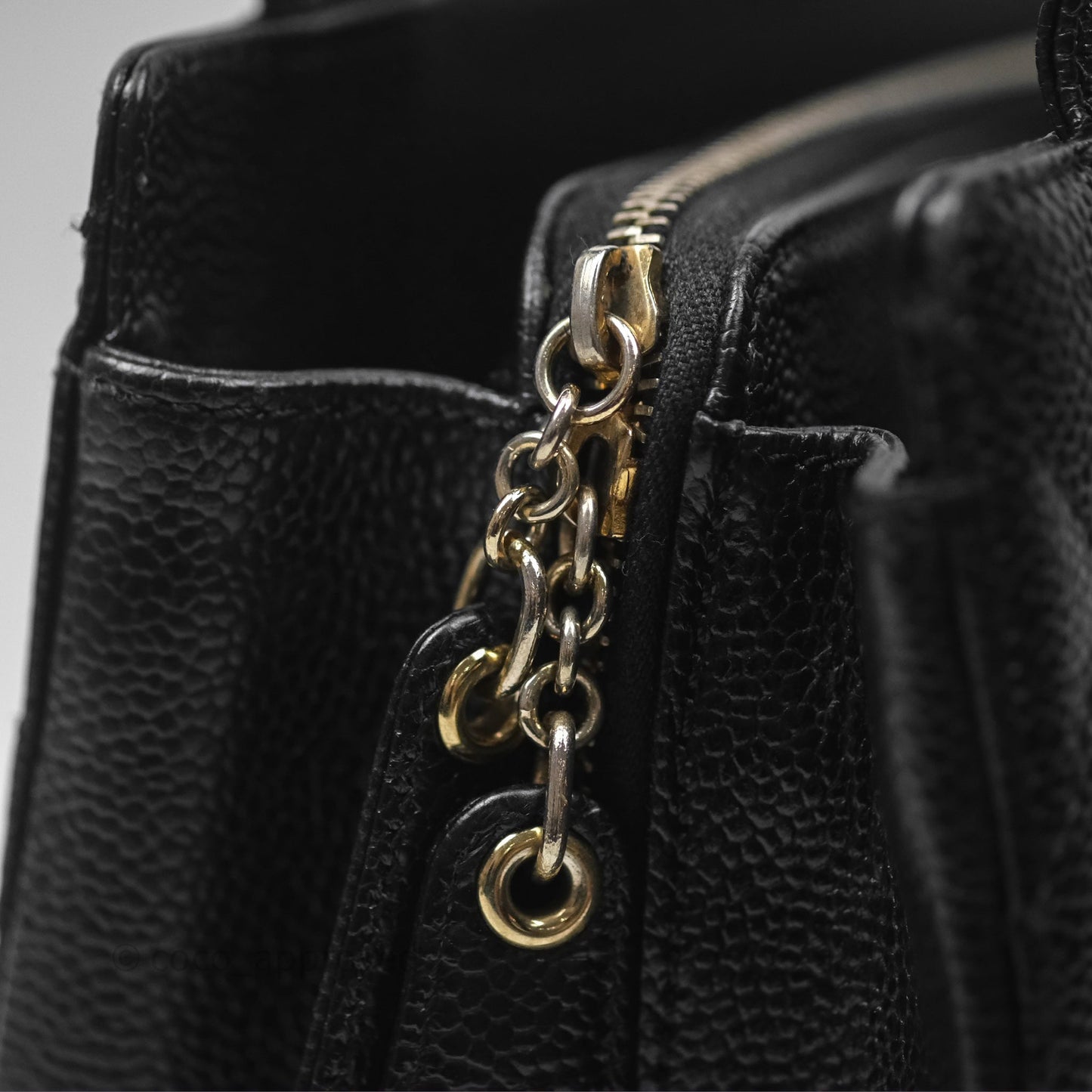 Chanel Vintage Quilted CC Tote Black Caviar Gold Hardware