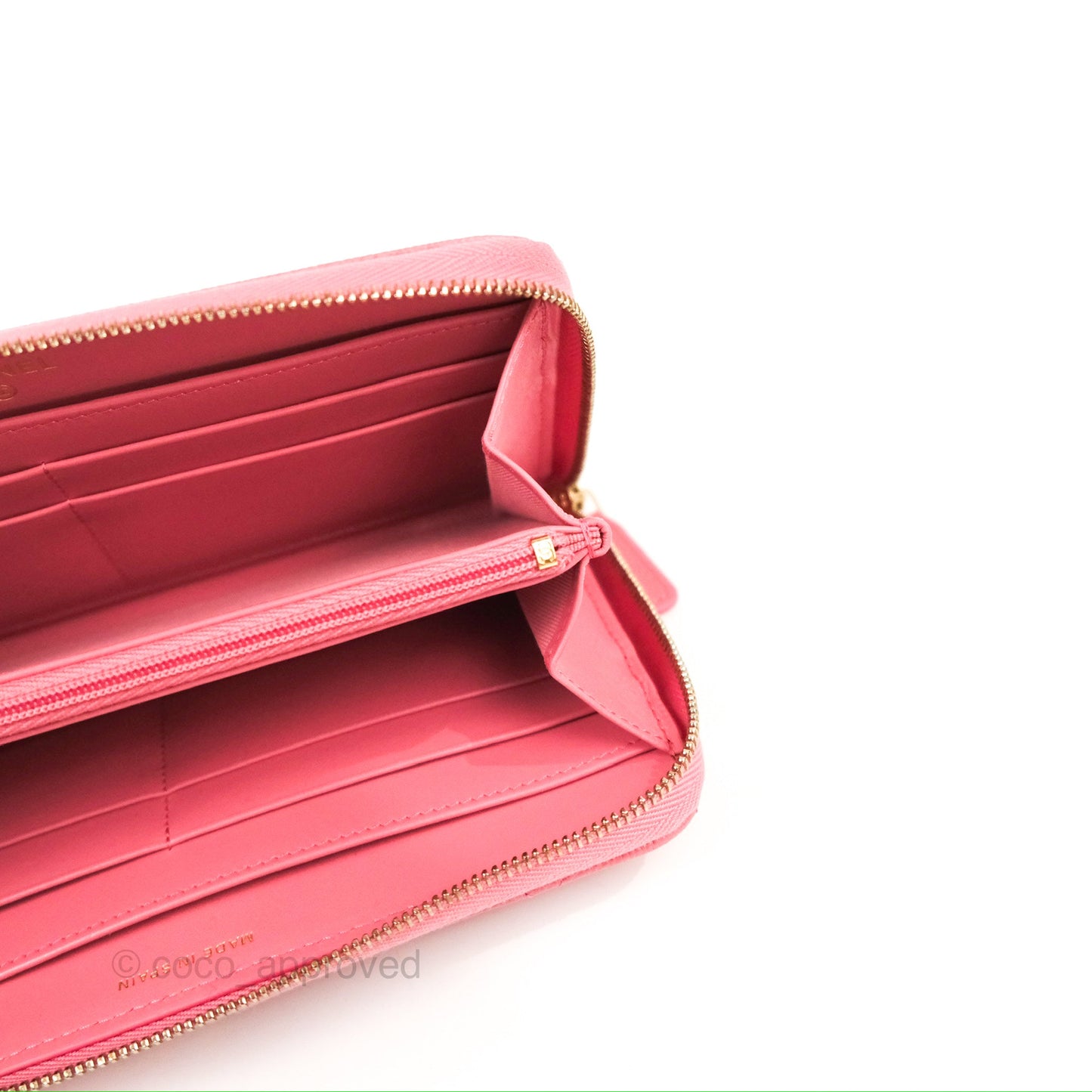 Chanel Classic Zip Long Wallet Quilted Pink Caviar Gold Hardware