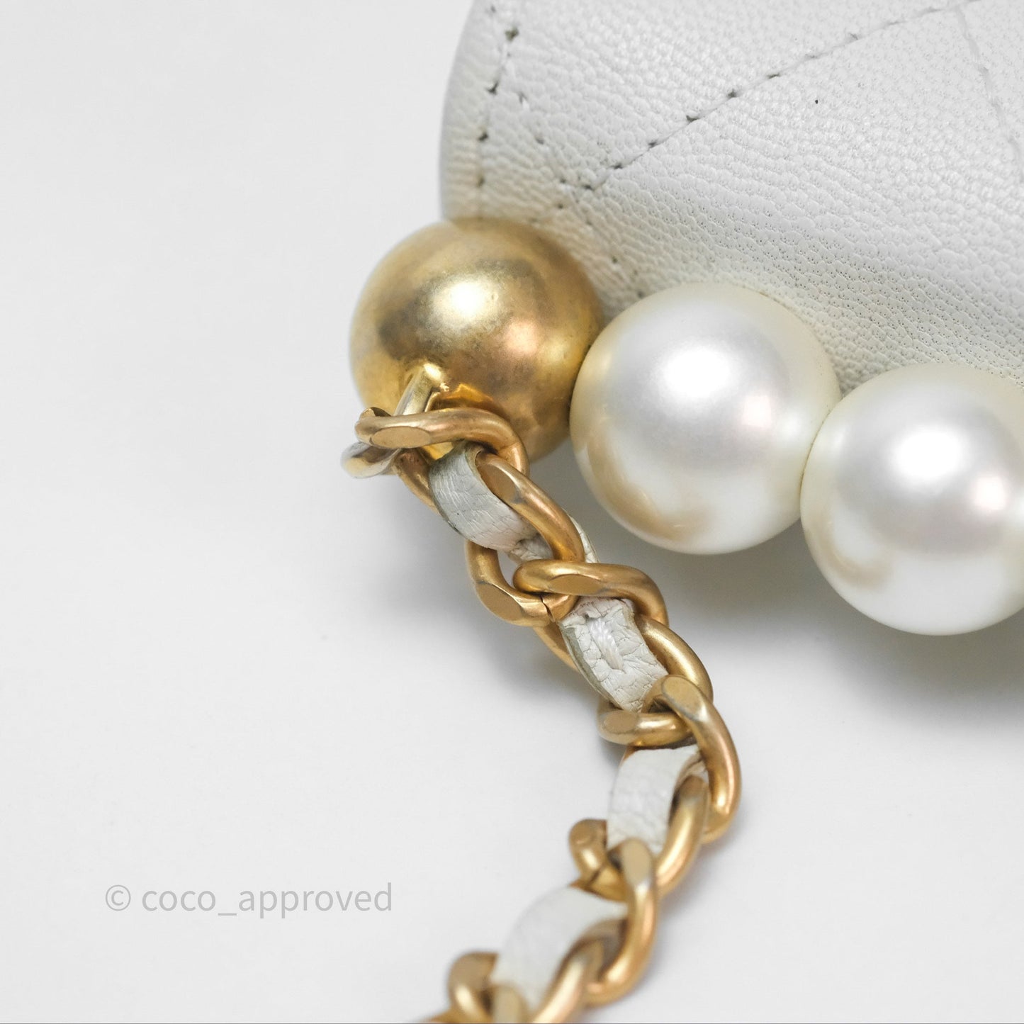 Chanel Quilted Mini Chic Pearls Flap Wallet On Chain WOC White Goatskin Aged Gold Hardware