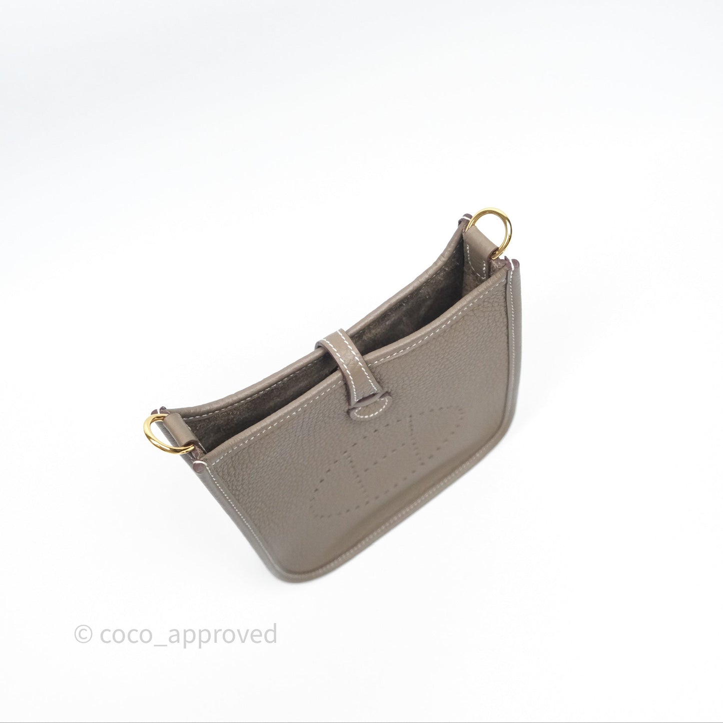 Hermès Mini Evelyne 16 Etoupe 18 Clemence Gold Hardware with Bleu Indigo Strap