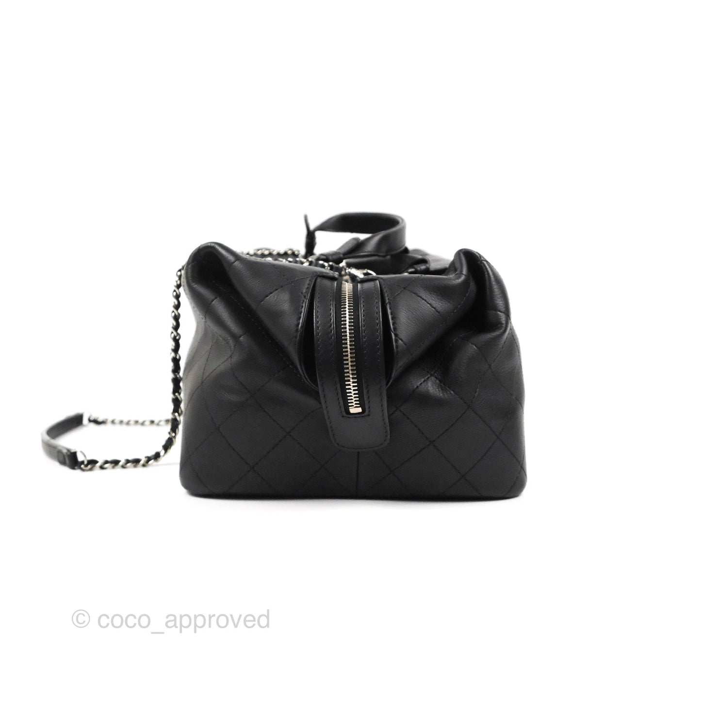 Chanel Flat Quilted Boston Bag Black Calfskin Silver Hardware