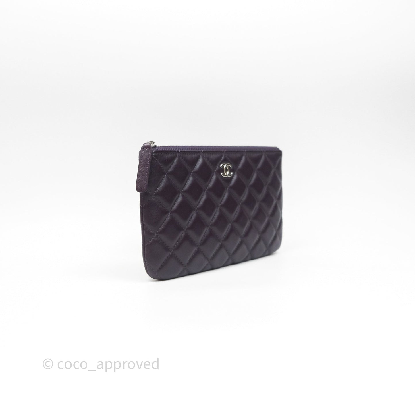Chanel Quilted Small O Case Dark Purple Lambskin Silver Hardware