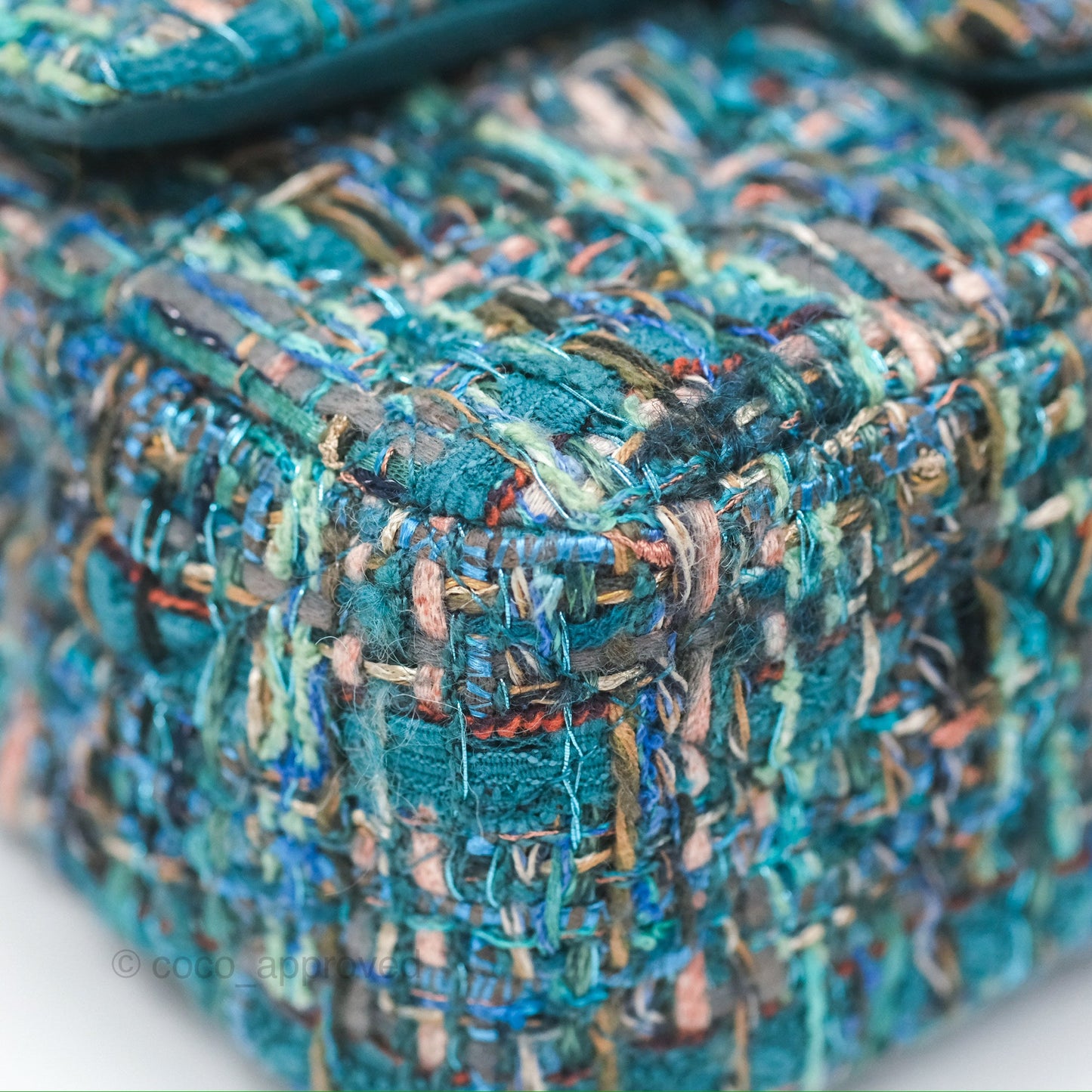 Chanel Mini Rectangular Flap Teal Tweed Gold Hardware