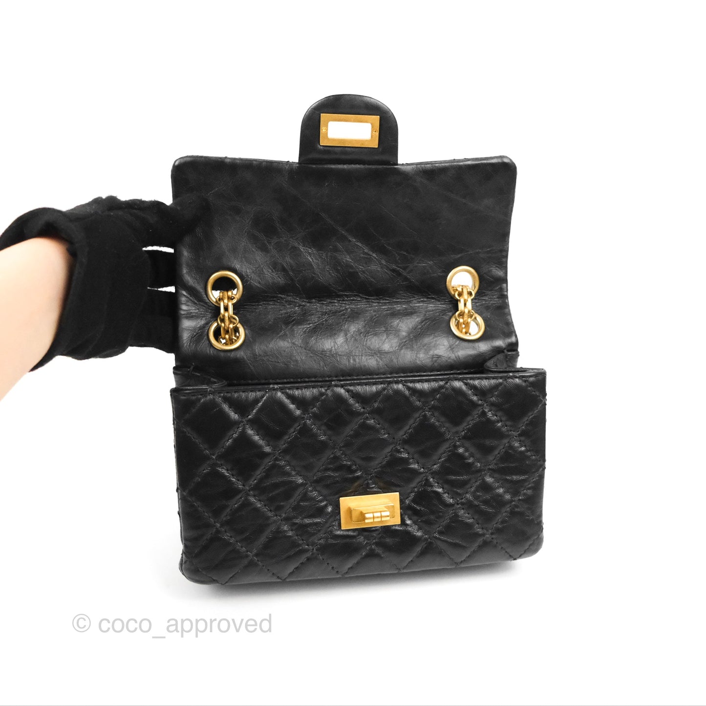 Chanel Mini Reissue 224 Black Aged Calfskin Aged Gold Hardware