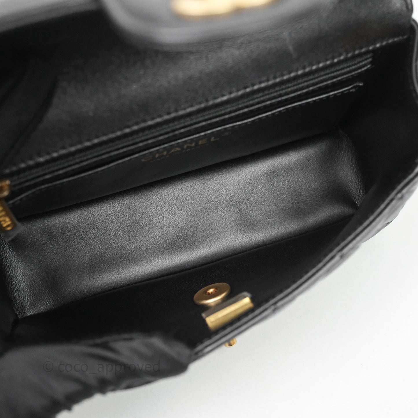 Chanel Top Handle Mini Rectangular Flap Bag Black Lambskin Aged Gold Hardware