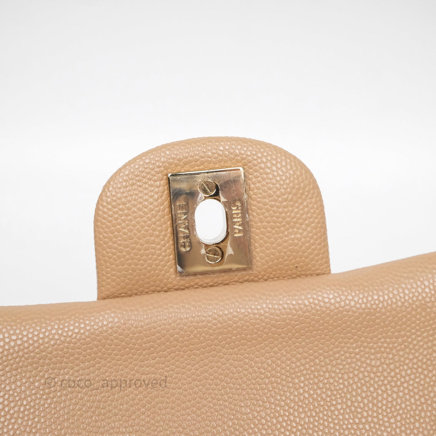 Chanel Classic M/L Medium Flap Quilted Dark Beige Caviar Gold Hardware