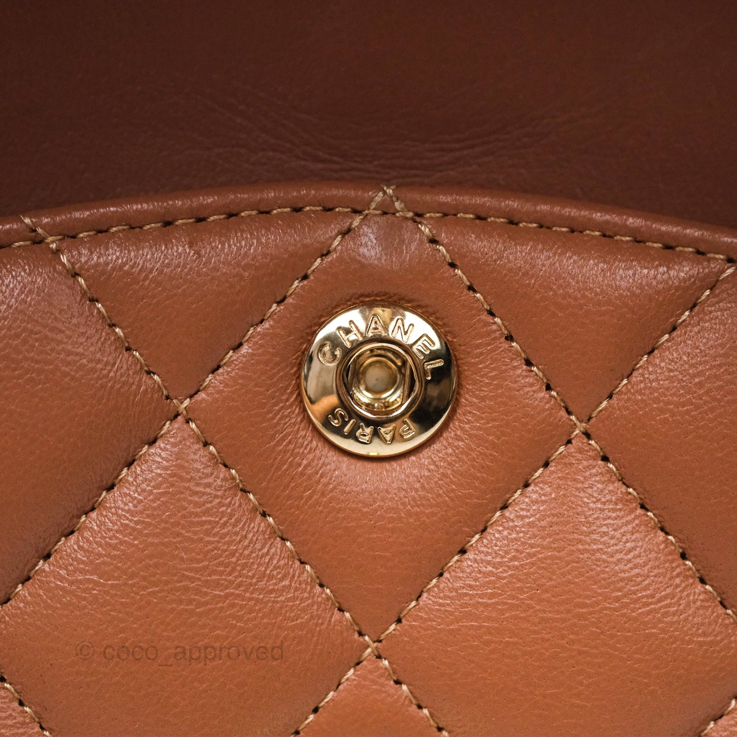 Chanel Small Classic Quilted Flap Dark Beige Caramel Lambskin Gold Hardware
