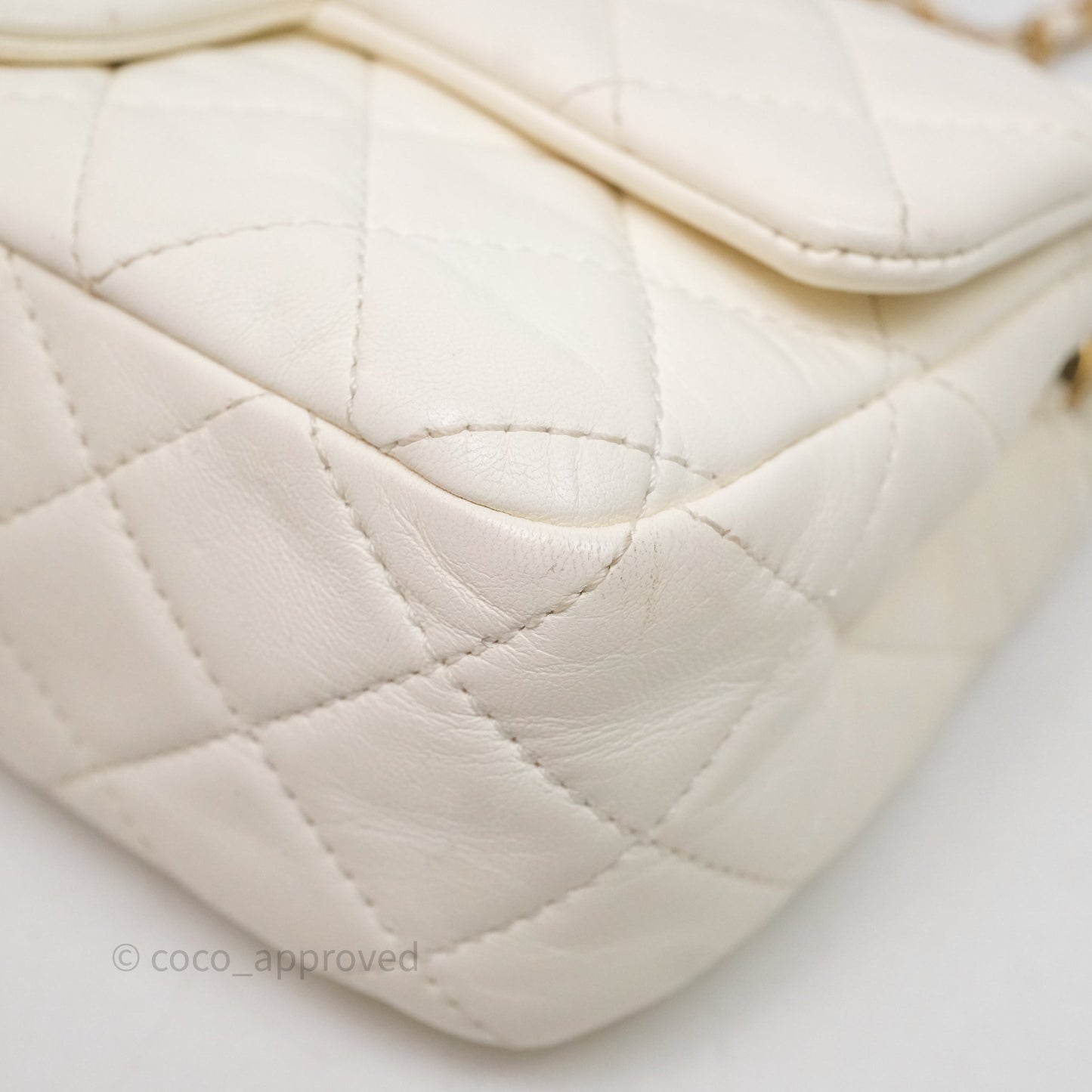 Chanel Mini Rectangular Pearl Crush White Lambskin Aged Gold Hardware