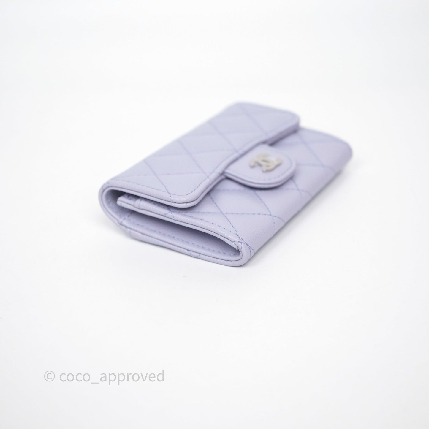 Chanel Quilted Flap Card Holder Lilac Caviar Silver Hardware