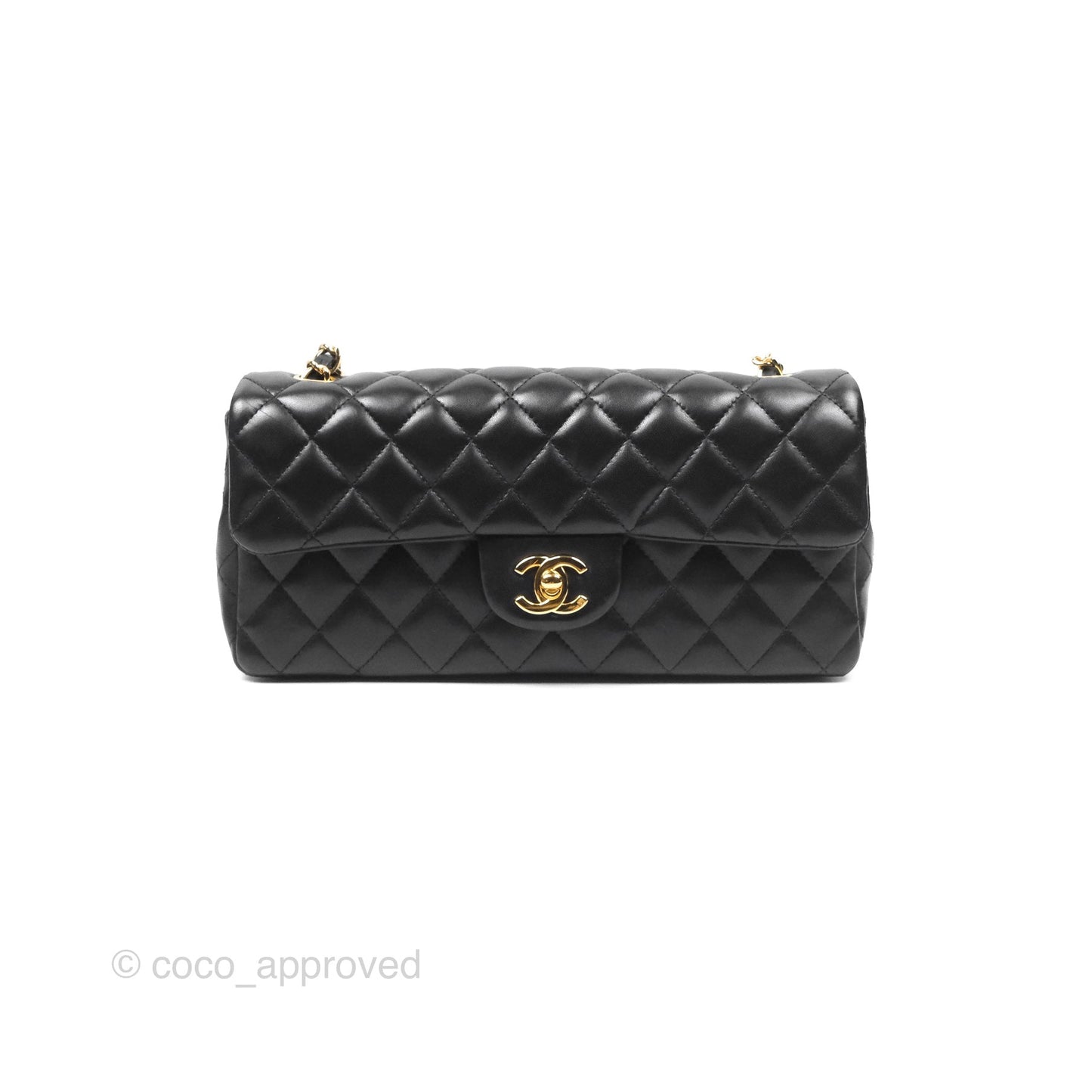 Chanel Quilted East West Flap Bag Black Lambskin Gold Hardware