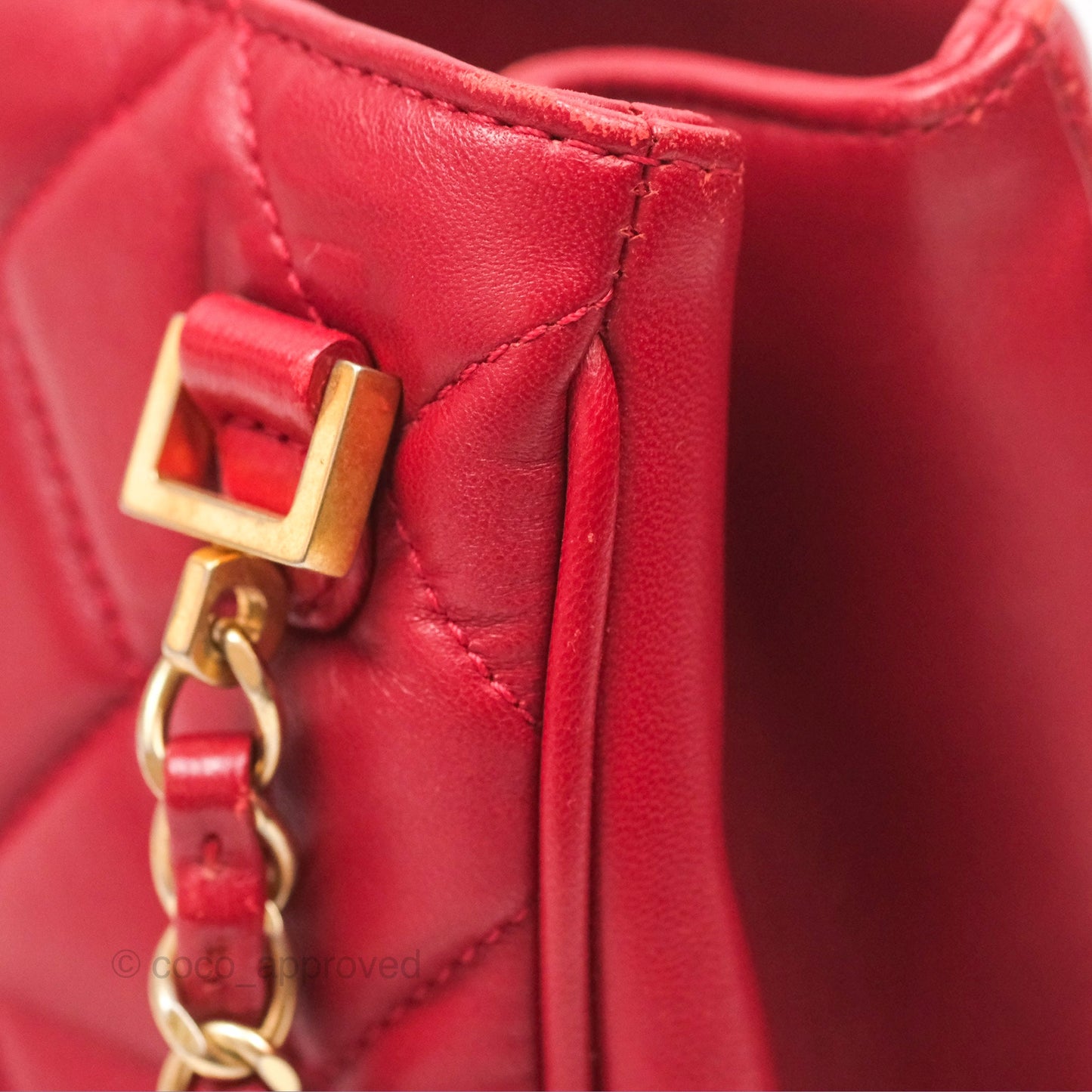 Chanel Tote Bag Red Lambskin Aged Gold Hardware