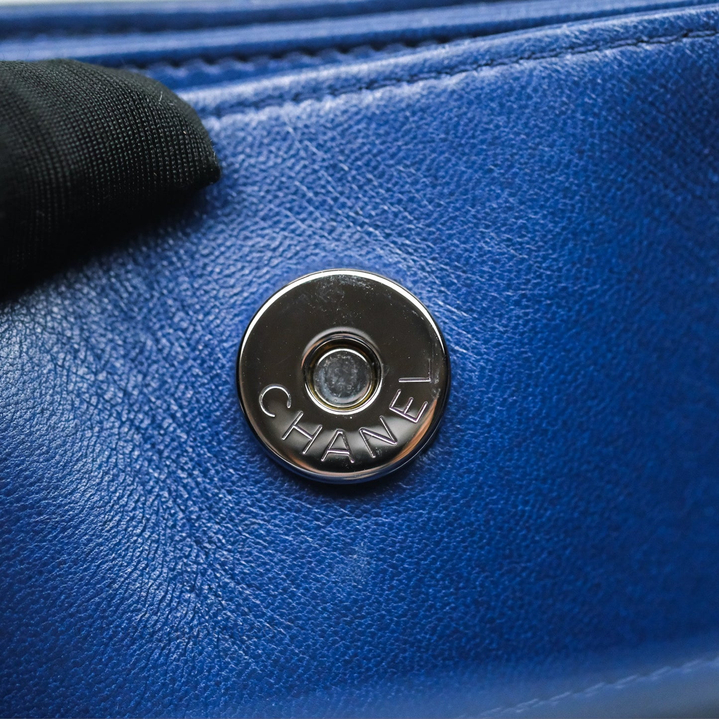 Chanel Quilted Bowling Tote Royal Blue Patent Silver Hardware