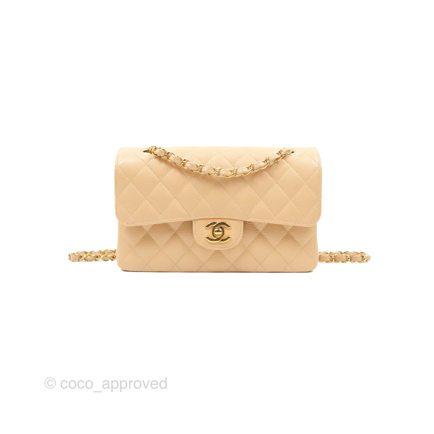 Chanel Small Quilted Classic Flap Beige Caviar Gold Hardware
