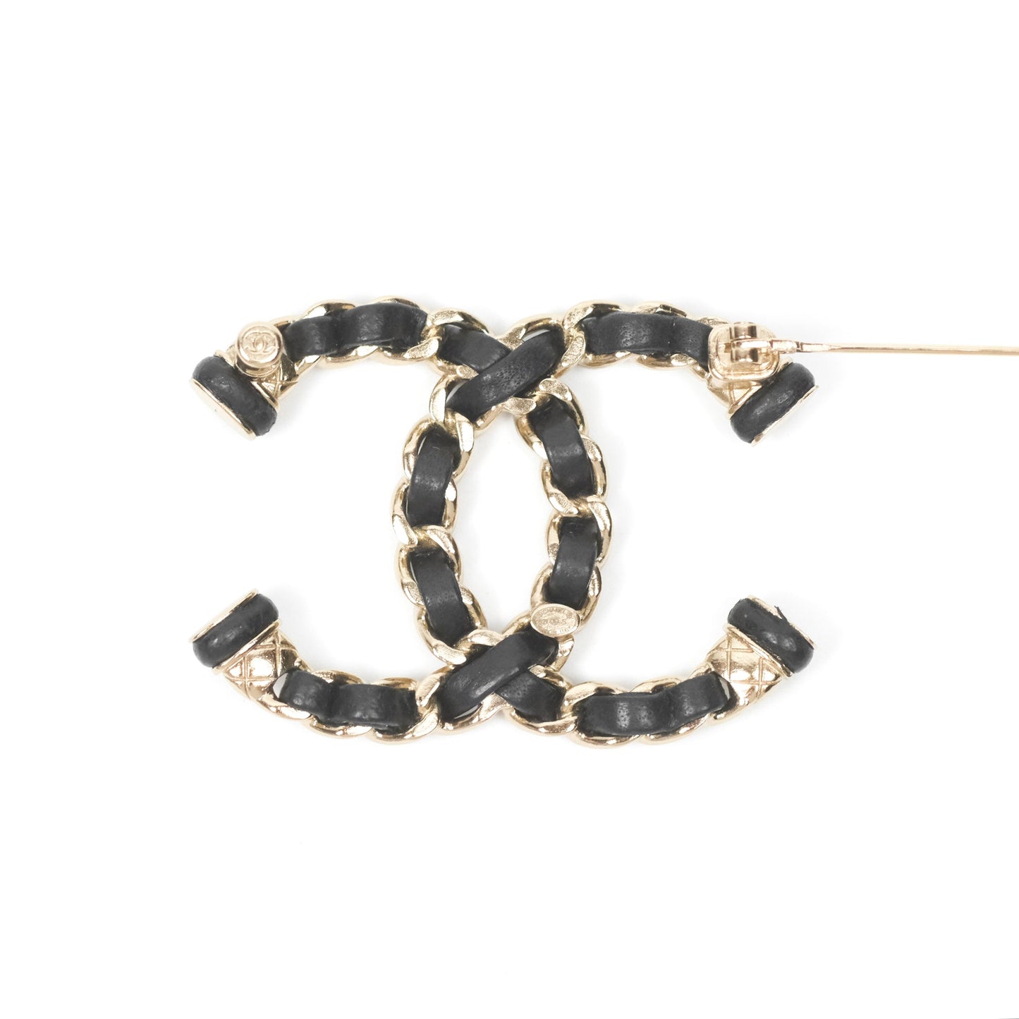 Chanel CC Black Lambskin Brooch in Gold Tone 21S