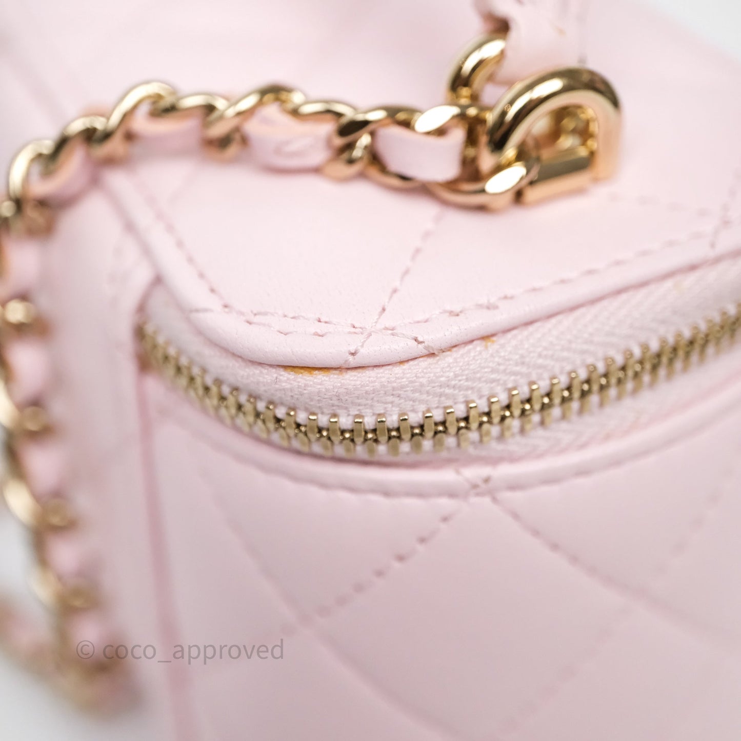 Chanel Mini Top Handle Vanity With Chain Pink Lambskin Gold Hardware