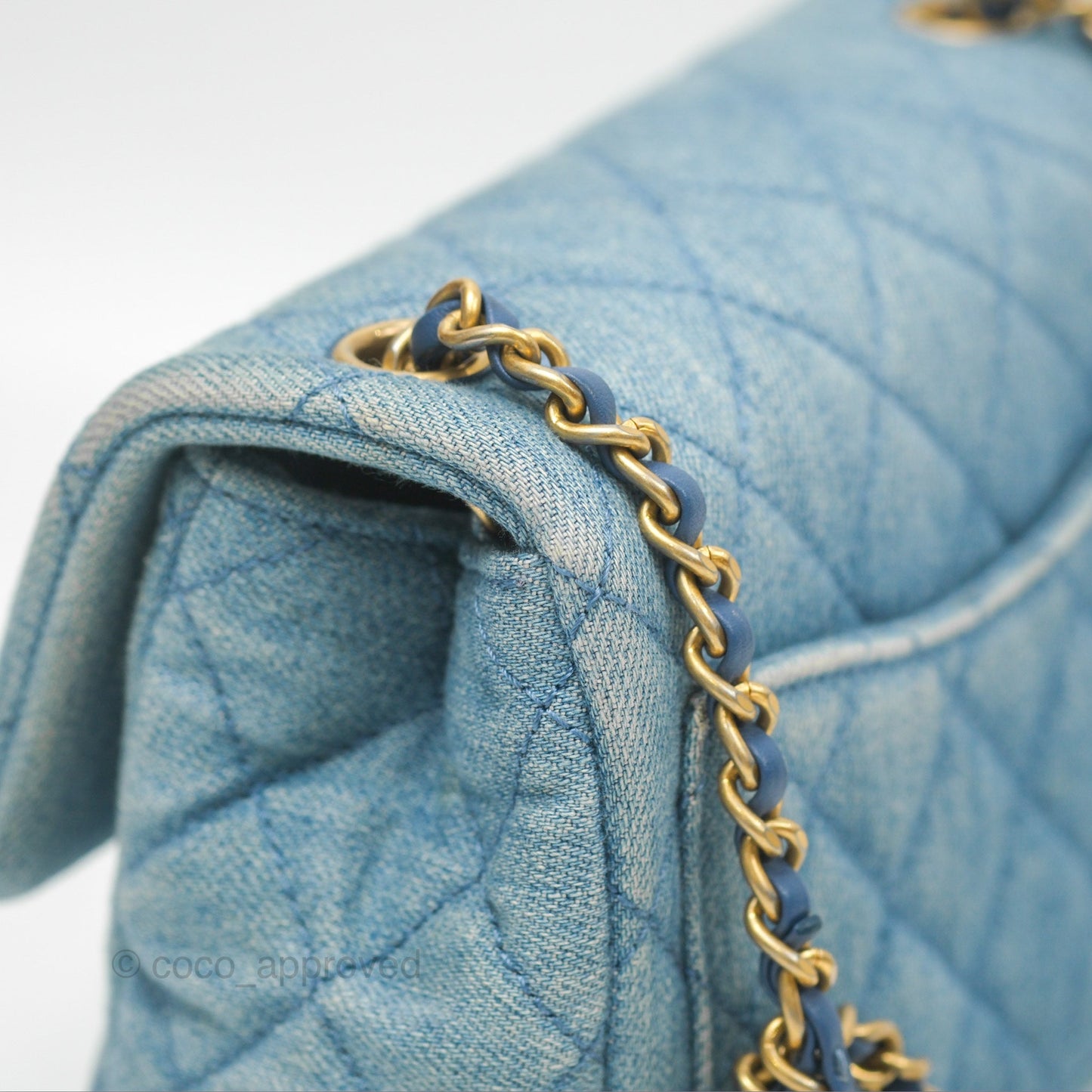 Chanel Mini Square Pearl Crush Quilted Denim Aged Gold Hardware